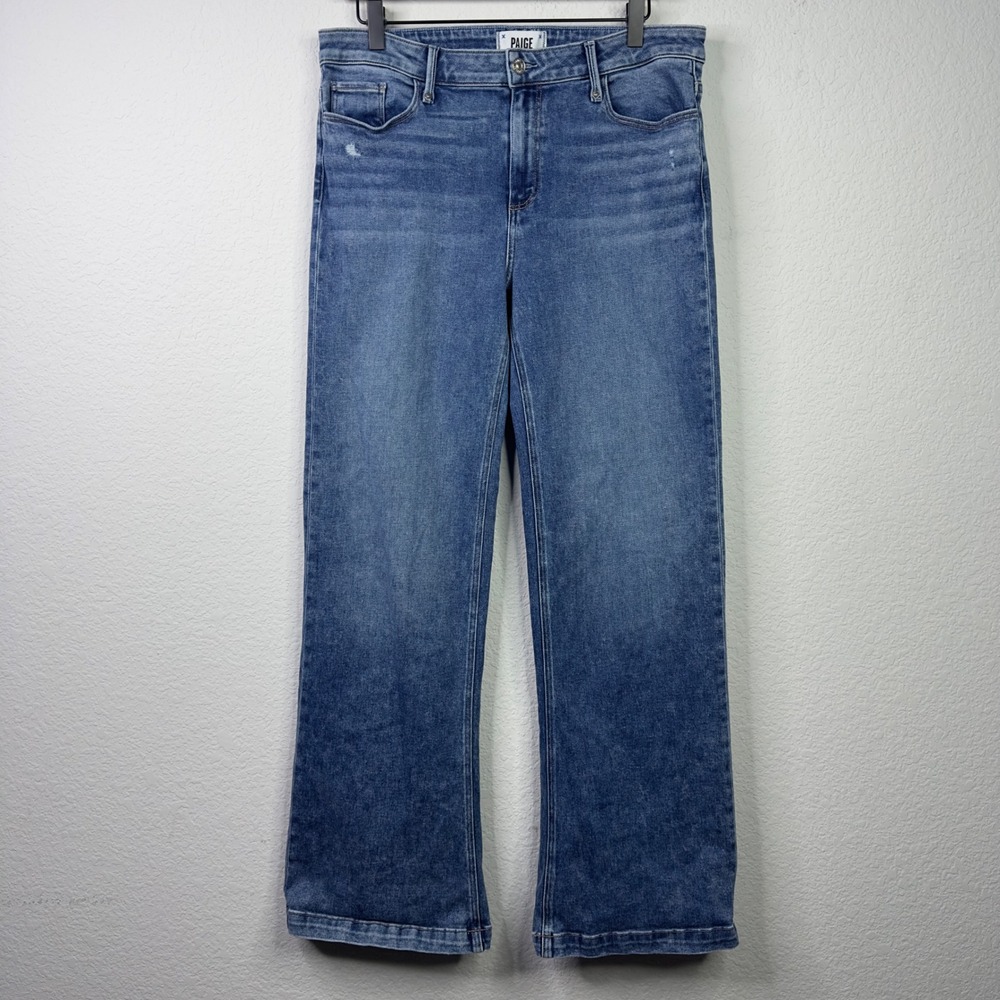 PAIGE‎ Shea Distressed Jeans Womens 31 Wide Leg Flare High Rise Medium Wash